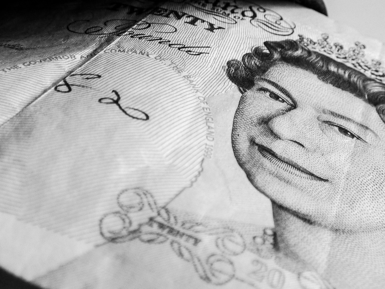close up of an old twenty pound note